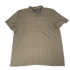 ZeroXposur Short Sleeve Shirt Mens XL Olive Windowpane Pockets Stretch